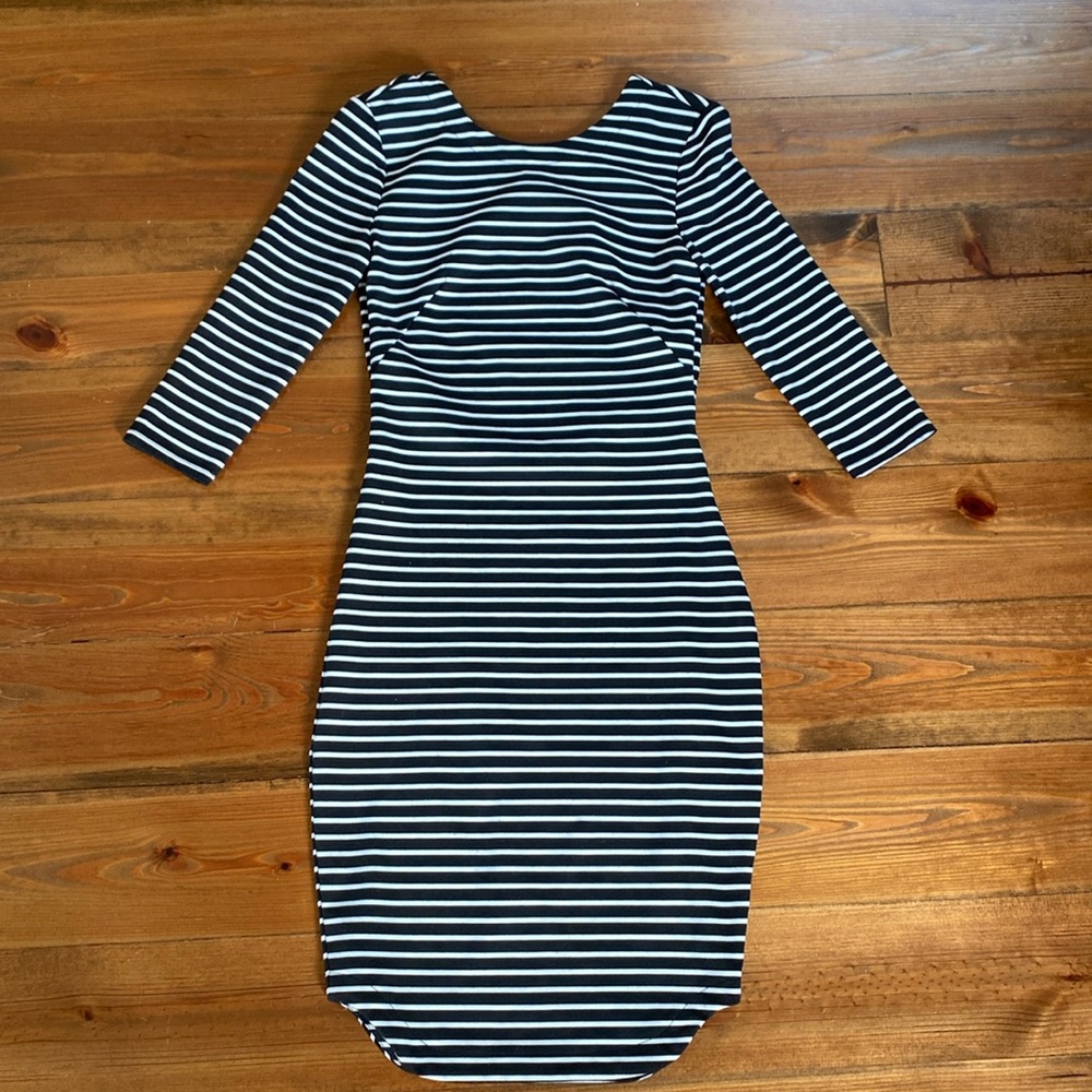 Black & White Stripe Bodycon Dress with Keyhole Back